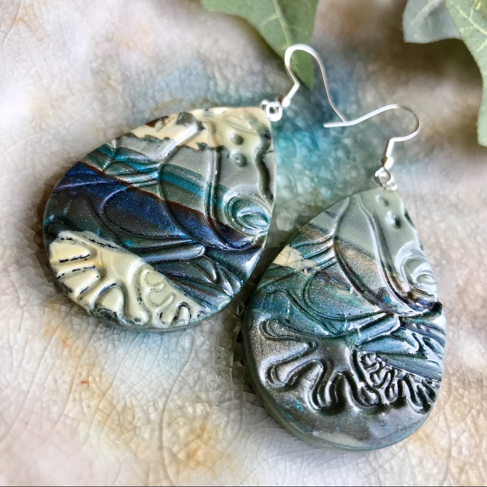 Handmade Stamped Frog Polymer Clay Earrings